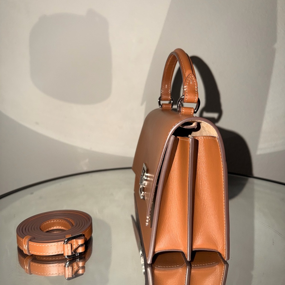 Brown Leather Top-Handle Crossbody Bag - Picture 3 of 6